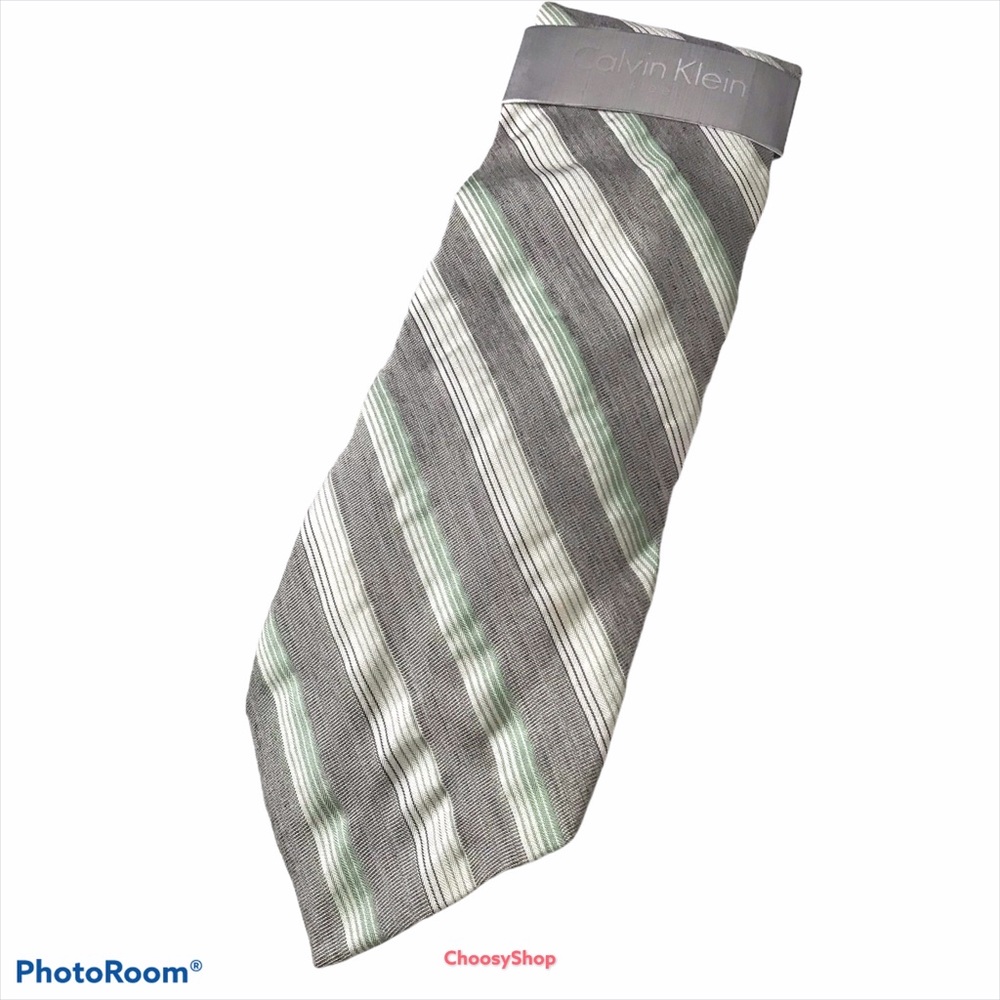 NWT Calvin Klein Mint Silver Gray White Stripe Tie